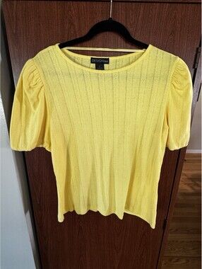 Design 365 Yellow Pointelle Knit Puff Sleeve  Top Womens Large